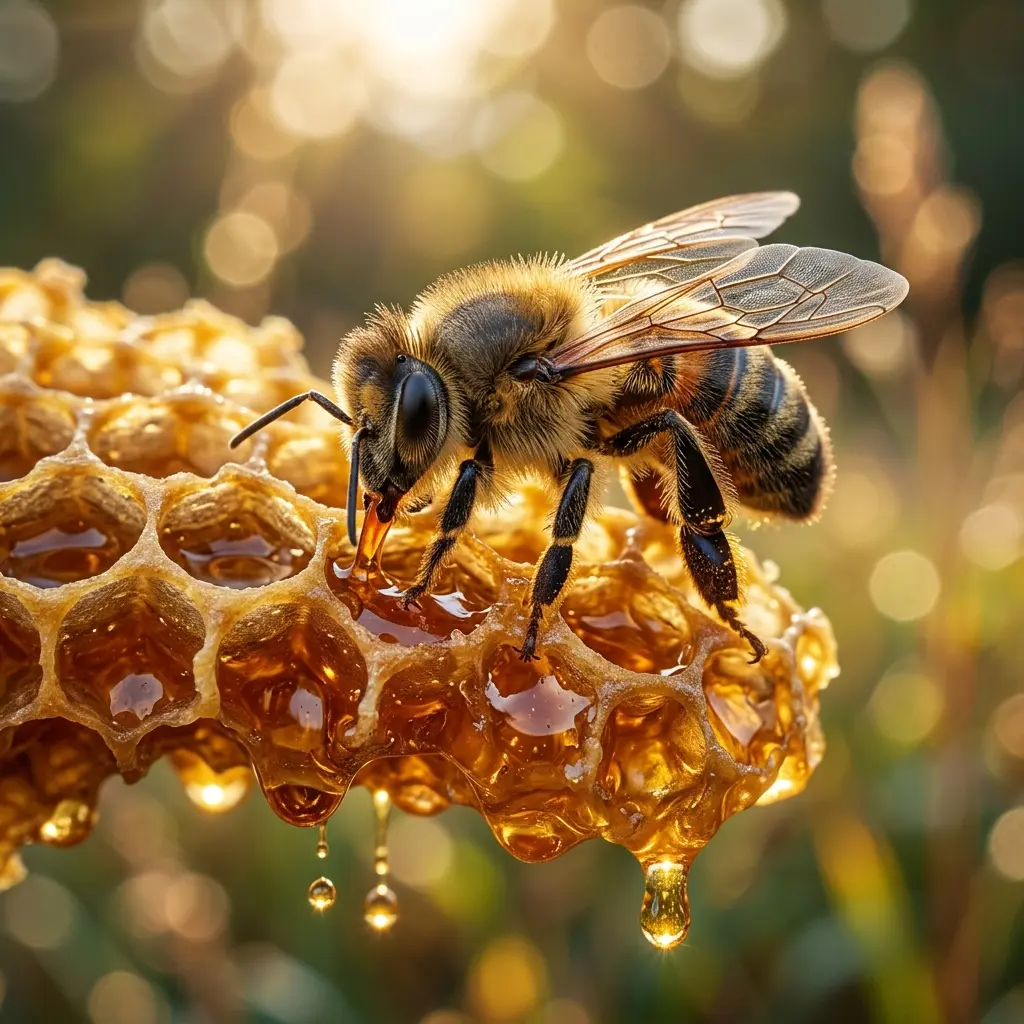 Honey bee on honeycomb